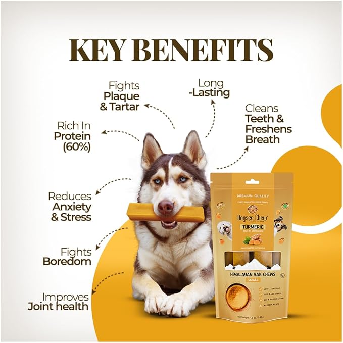 Dogsee Himalayan Yak Chews with Turmeric/Curcumin 3lb (XL - 9 Bars) | for Large Dogs | Dog Treats for Large Dogs | Help Alleviate Joint Pain | Rawhide-Free | Anti Inflamatory