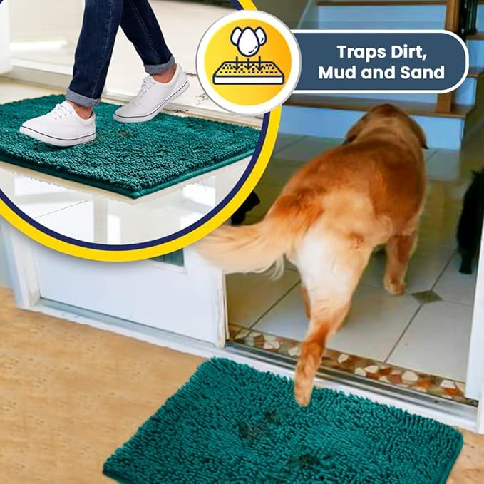 Muddy Mat® | Super Absorbent Door Mat Indoor, Microfiber Quick Dry Chenille Entryway Rug, Non-Slip Front Door Mat, Indoor Mats for Entryway, Machine Washable Pet Rug, Teal 18"x28"