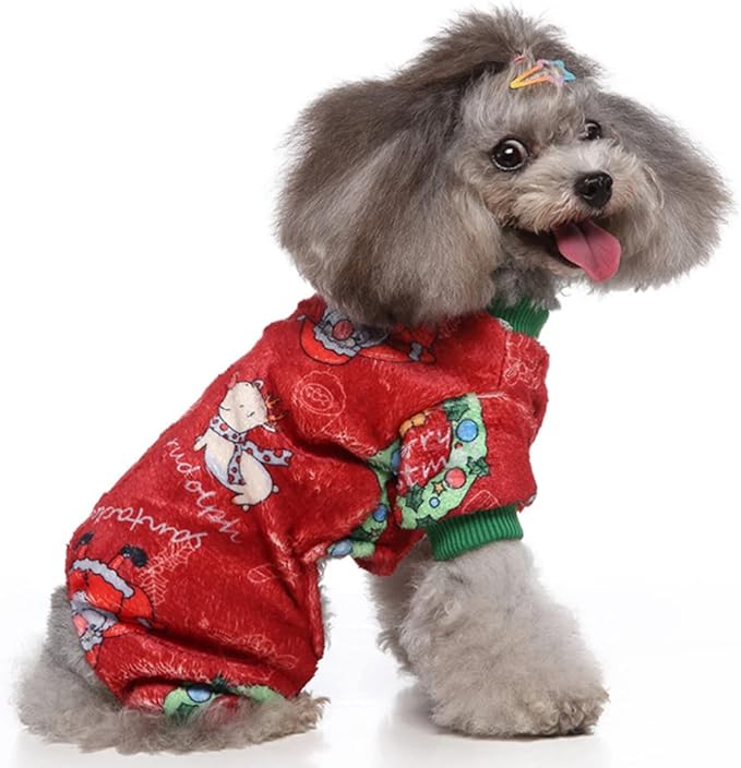 XIAOYU Christmas Dog Pajamas Soft Warm Pet Clothes Cat Apparel Winter Holiday Costumes for Small Dog Cat, Christmas Circle, M