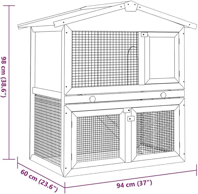 vidaXL Outdoor Rabbit Hutch, 2-Layer Pet Cage with 3 Doors, Wood-Constructed Animal House, Spacious Design for Small Pets with Iron Wire Mesh for Ventilation