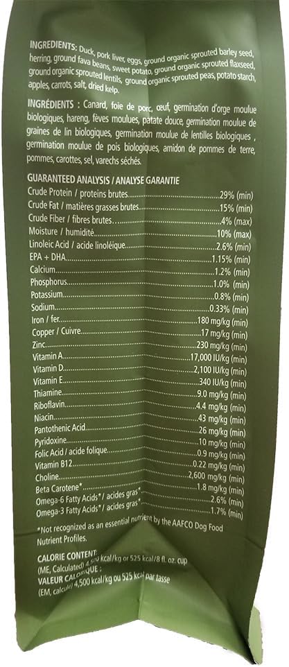 CARNA4 Air Dried Dog Food, Duck Recipe, Quick Baked Whole Food Nutrition with Sprouted Seeds, Natural Probiotics & Enzymes, No Synthetics, Grain-Free - 3lbs