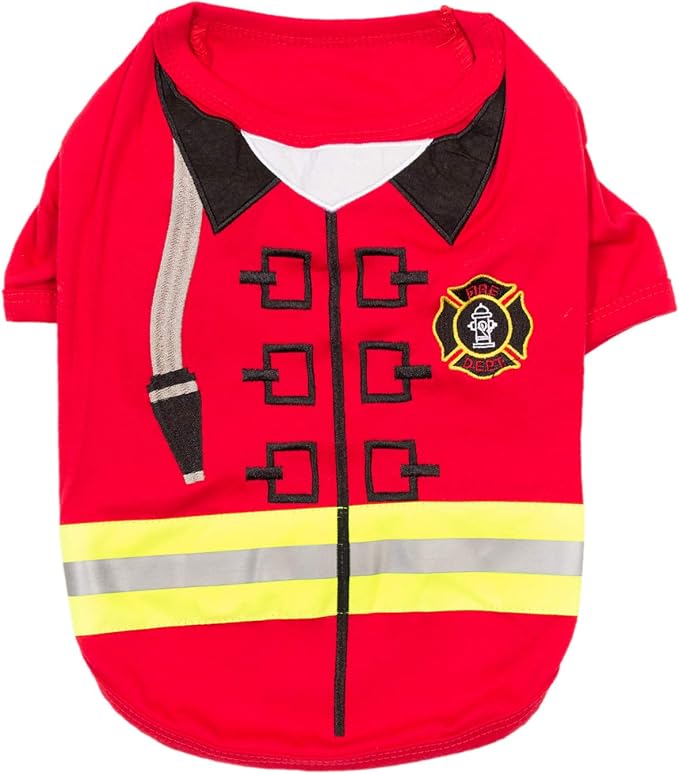 Parisian Pet Dog Costume - 100% Cotton Firefighter Dog Clothes for Medium Dogs - Lightweight Puppy Outfits - Funny Schitzu Clothes - Sleeved Red Shirt for Dogs - Stretchy and Stylish Pet Costume
