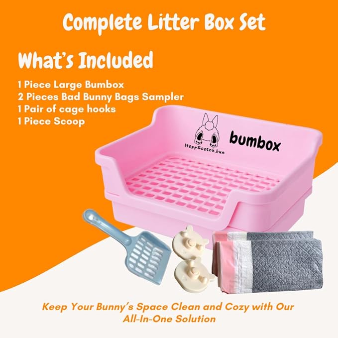 HoppScotch.bun Bumbox Large Rabbit Litter Box, 15.75" Training Cage with Plastic Grid for Small Animals, Indoor/Outdoor, Pink