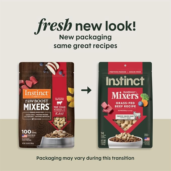 Instinct RawBoost Mixers, Freeze Dried Dog Food Topper, Grain-Free Recipe - All Natural Beef, 25 oz. Bag