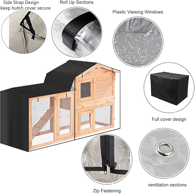 Triangle Rabbit Hutch Cover Skyour Indoor Outdoor 420D Oxford Waterproof Rabbit Guinea Pig Animal Hutch Dust Cover Pet House Bunny Poultry Cage Covers (70.9x20.5x33.9in)