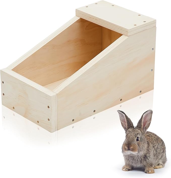 Maxcheck 1 Pack Wood Rabbit Nesting Box, 14x8x8 Inch Wooden Hutch Hideout for Breeding, Natural Burrow Den Alternative for Rabbits & Small Animals
