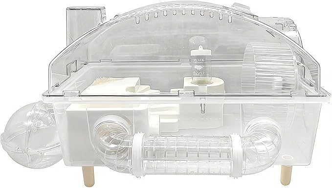 Tfwadmx Dwarf Hamster Cage,Acrylic Rat Cage,Hamster Home Small Animal Cages with Tube Exercise Wheel Mouse Habitat for Gerbils Mice 17.7”x11”x11.8”