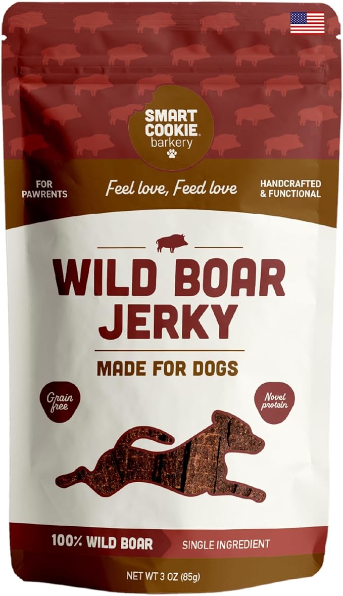 Smart Cookie 100% Wild Boar Jerky Dog Treats - Single Ingredient Hypoallergenic Training Treat Strips for Dogs and Puppies with Sensitive Stomachs - 100% Boar Meat, Grain Free, Made in USA - 3oz