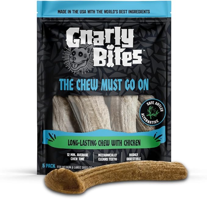 The Chew Must Go On Dog Chew, Long Lasting Healthy Snack for Adult Dogs Over 50 lbs, Made with Real Chicken, Safe Antler Alternative, Highly Digestible, Helps Clean Teeth