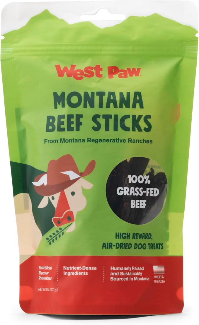 West Paw Montana Beef Sticks – Air-Dried Dog Treats for Small, Medium & Large Dogs – Healthy, All-Natural, Sustainably Sourced 100% Grass-Fed Beef - Made in USA