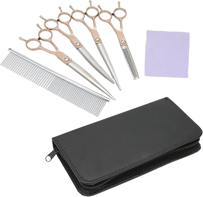 Pet Grooming Kit Stainless Steel Professional Pet Hair Trimming Scissors Set with Comb Storage Bag for Dogs Cats Rabbits Hamsters 7 Inch