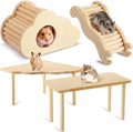 BreezeHug 4 Pcs Hamster Platform Hideout Wooden Tunnel Ladder Playhouse Hamster Game Climbing Toy with Platform Cage Accessories for Small Pets Dwarf Syrian Mice Degus Gerbils Squirrel(Cloud)