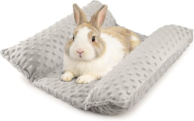 Rabbit Bed, Soft Dot Fleece Bunny Mat, 17x17In Small Animal Pillow for Guinea Pig, Reversible, Washable Pet Cushion Light Gray