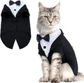 QBLEEV Cat Tuxedo Outfit, Formal Cat Suit Costume with Bow Tie, Sphynx Hairless Clothes for Cats Only, Kitten Wedding Birthday Party Attire Apparel for Male Boy, Cute Small Pet Gentleman Formal Wear