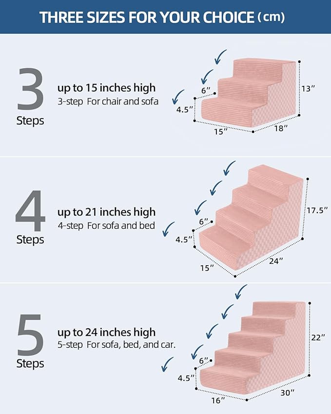 Vfrog Dog Stairs for Small Dogs,17.5" H,4-Step Dog Steps Ramp for Bed and Couch with High Density Foam,Non-Slip Pet Steps for Dogs and Cats,Pet Stairs with a Washable Cover,Pink