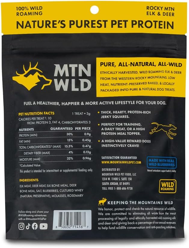 High Country Wild Blueberry Elk & Venison Multipurpose Dog Treats - Natural Grain-Free Puppy & Dog Snacks - Protein for Training & Reward - No Fillers, No Artificial Preservatives, 8oz 3 Packs