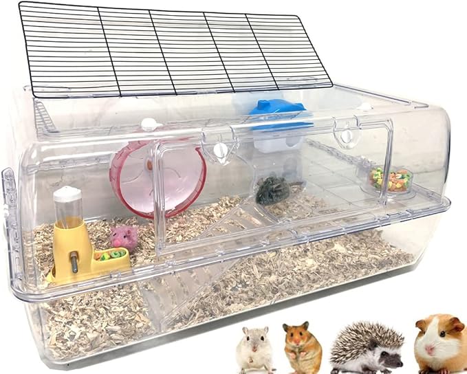 Extra Large Deluxe 2-Floor Acrylic Clear Hamster Mouse Palace House Reptiles Habitat Exercise Running Wheel Water Bottle Tower Food Bowl Hide House Expansion Outlets