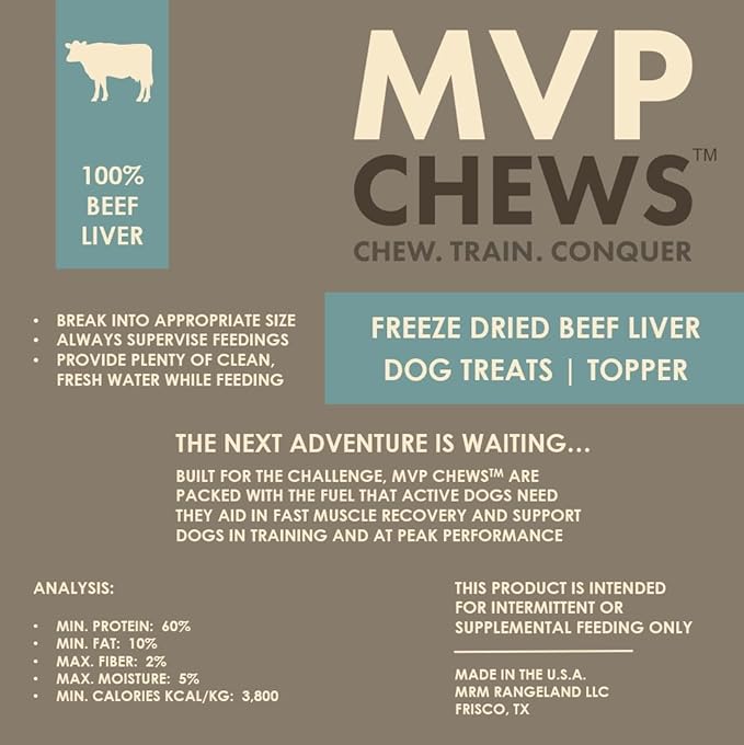 MVPChews | Freeze Dried Beef Liver Dog Treats | Single Ingredient Training Treats | High Protein, Grain Free, No Additives or Fillers | Premium Quality Food Topper | Made in USA - 3.5oz