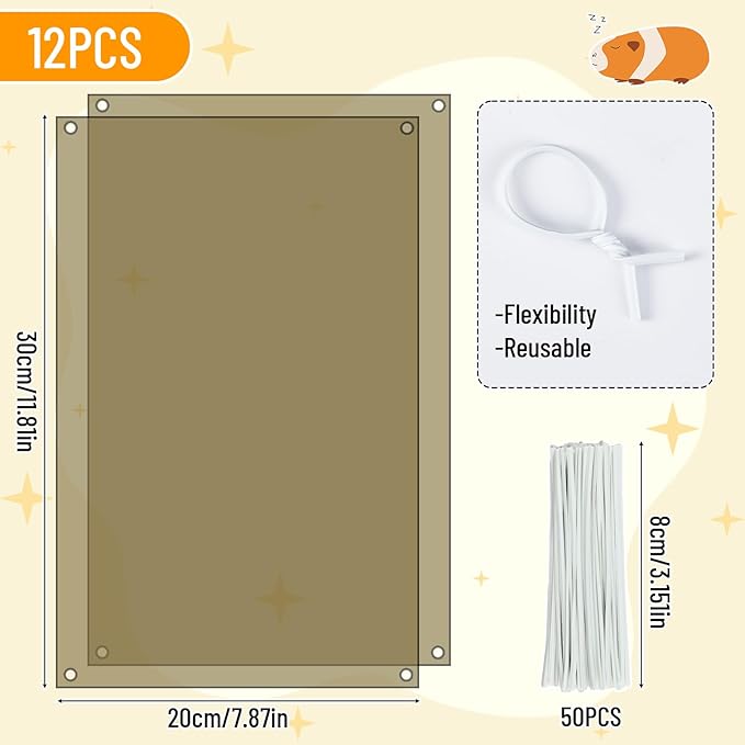 12 Pack Pet Cage Liner Protection Rabbit Cage Urine Guard Clear Cage Edge Liner Guinea Pig Side Lining Habitat Siding Small Animal Cage Accessories - Keep Litter in The Cage, 11.8 inches x 8 inches