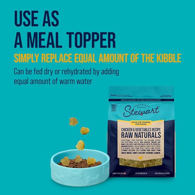 Stewart Raw Naturals Freeze Dried Raw Dog Food or Meal Topper, Chicken & Vegetables Recipe, 8 Ounce Bag, Complete and Balanced Nutrition