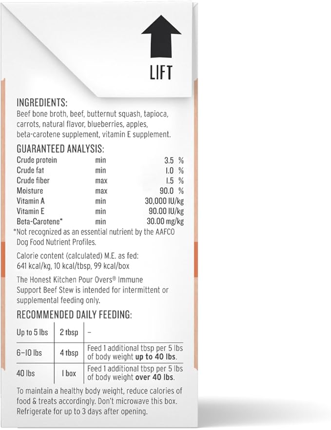 The Honest Kitchen Human Grade Functional Pour Overs: Immune Support - Beef Stew Dog Food Topper, 5.5 oz x12