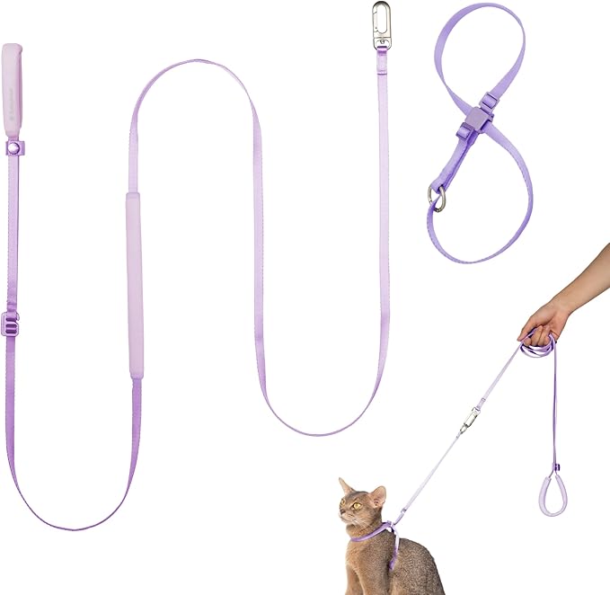 Cat Harness and Leash Set, Escape Proof Cat Harness Lightweight Leash with Padded Handle, Adjustable Leash Harness for Kitten>4lbs Small Large Cats Walking Training (Monet Purple, S)