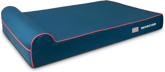 The Dog’s Bed Orthopedic Memory Foam Dog Bed with Headrest, Calming Surface – CertiPUR-Certified Foam, Oxford Fabric, Blue with Red Trim USA Flag, XXL, 6-Inch