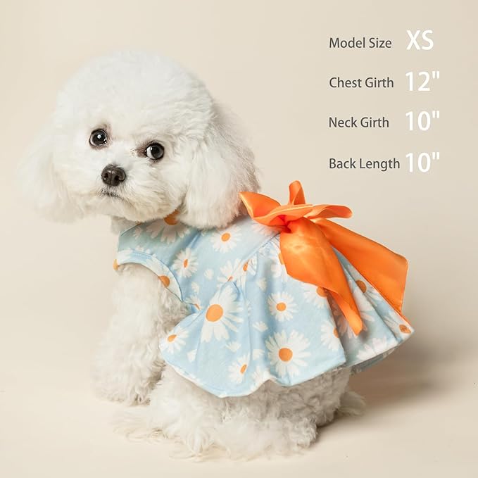 PUPTECK Floral Dog Dress for Spring Outfit Puppy Cute Small Dogs Clothes,Daisy,XS