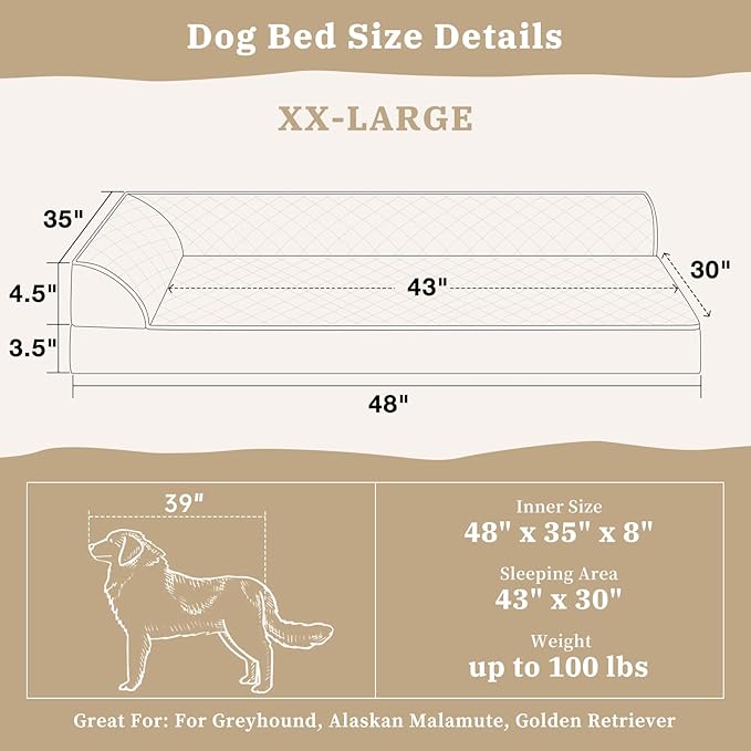 Comfort Expression Orthopedic Jumbo Dog Bed with Bolsters, Waterproof, Removable Washable Cover and Nonskid Bottom (Extra Large, Grey)