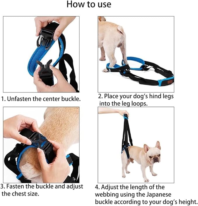 Rear Leg Lift Harness for Dogs—Hip Support Sling with Adjustable Straps, Quick-Release Buckle & Anti-Slip Hook (L/XL), Helps Senior Dogs Climb Stairs, Walk & Get in Cars(S)