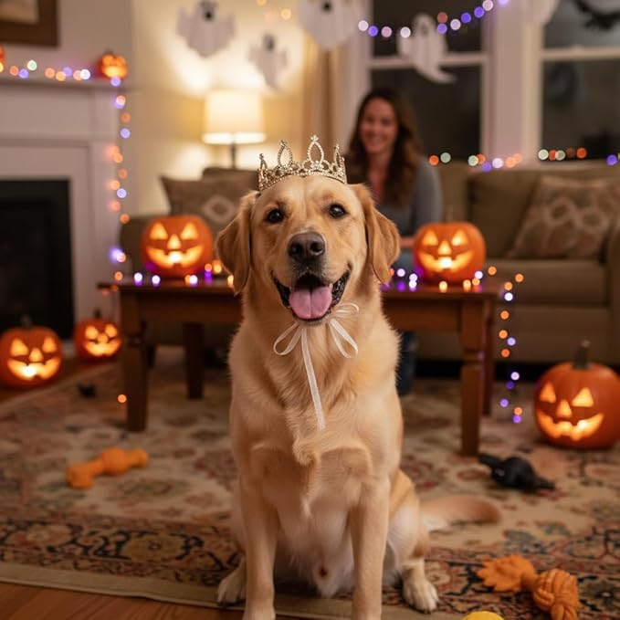 Lovelyshop Pet Series Gold Plated Royal Rhinestone Pearl Full Round Dog/Cat Crown for Rolyal Family Costume Hair Accessories-XLarge Size