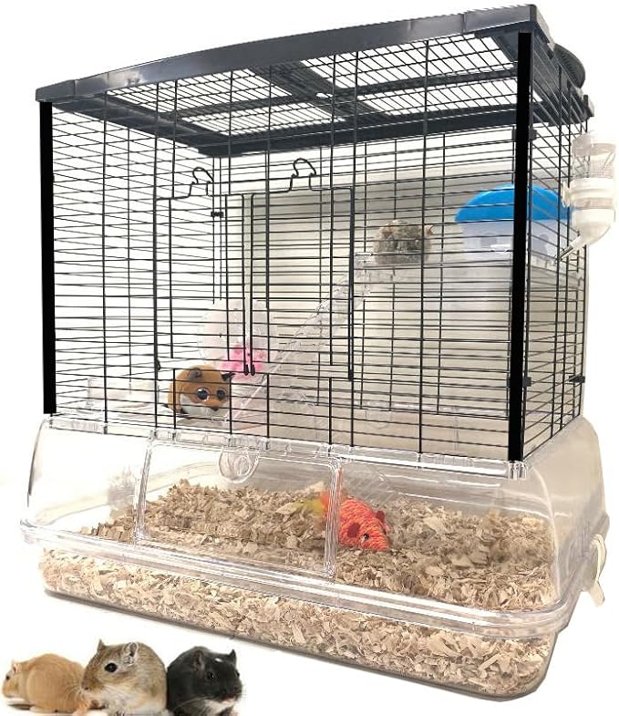 Large 3-Story Acrylic Clear Hamster Palace Cage Habitat Home for Guinea Pig Rodent Gerbil Rat Mice Mouse (L24 x W16 x 23" H, Black/Clear)