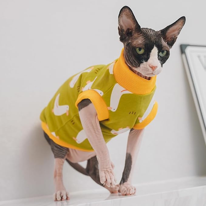 Sphynx Hairless Cat Summer Cotton T-Shirts Cat Vest Pet Clothes, Round Collar Vest Kitten Shirts Sleeveless, Cats & Small Dogs Apparel (Goose, M (5.5-7 lbs))