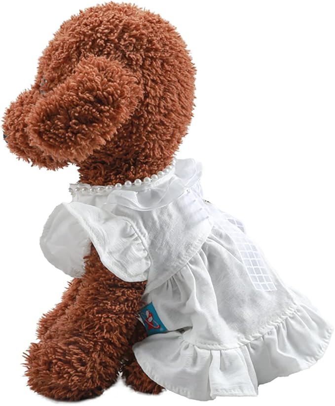 Generic Dog Dress Small Dogs Summer White Floral Princess Bowknot Dress Cotton Lace Soft Breathable Lightweight Cute Puppy Dress for Yorkie Female Small Pets