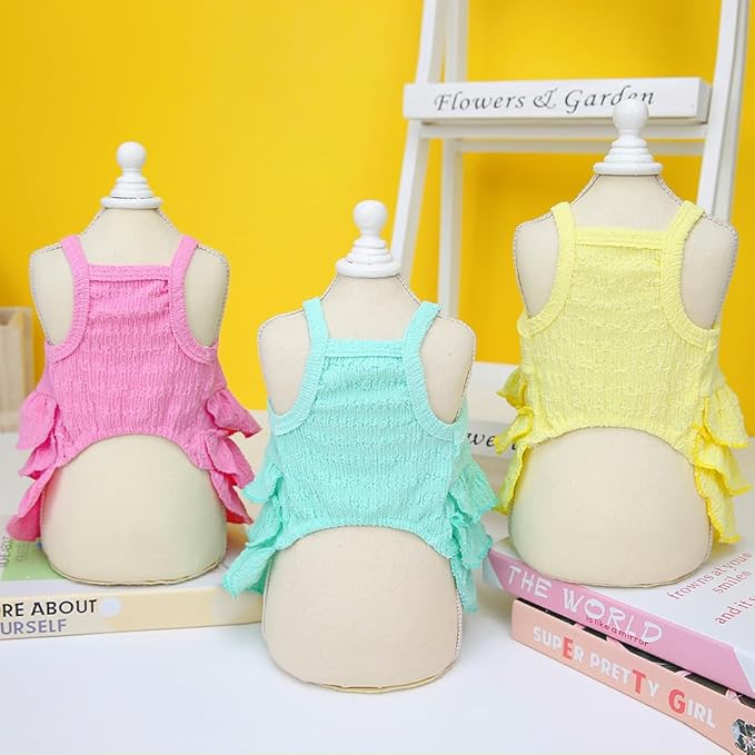 2 Pack Summer Dog Dresses with Bow Girl Puppy Clothes for Small Dog Spring Cat Outfit Sleeveless Pet Tiered Layered Cake Dress for Kitten Chihuahua Pomeranian Yorkie (Pink Yellow, X-Large)