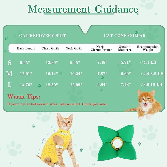 EMUST 2PCS Cat Recovery Suit and Cat Surgery Suit, Soft Kittens Onesie for Cats After Surgery Female, Cute Kitten Surgery Recovery Suit Female Under 4lb, Yellow, S