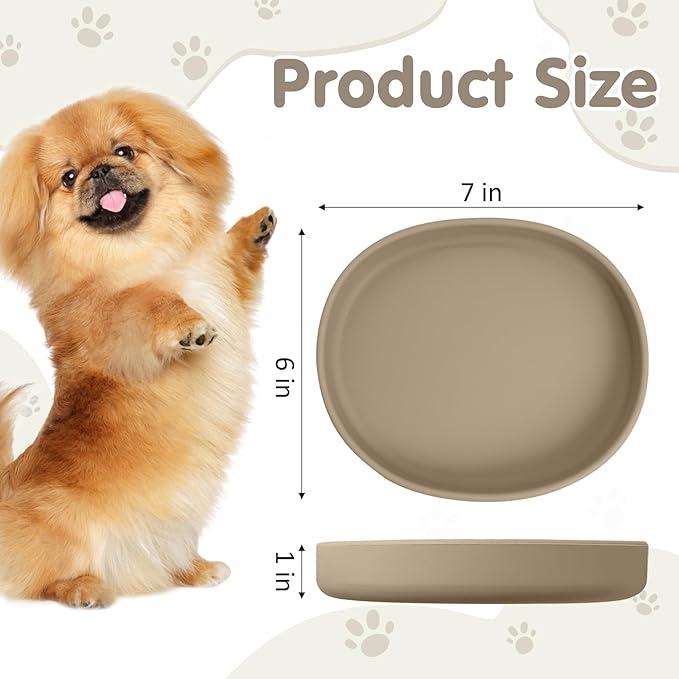 VCEPJH Silicone Dog Plates for Food Shallow Pet Bowl Flat Puppy Food Bowl Whisker Fatigue Cat Feeding Bowls Noiseless Dishes for Dry and Wet Food (Square-Round Brown)