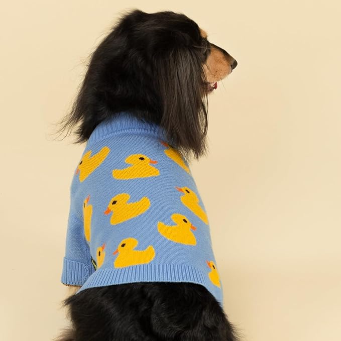 Fitwarm Funny Duck Dog Sweater, Thermal Dog Winter Clothes for Small Dogs Boy Girl, Pet Outfit, Blue, Yellow, Large