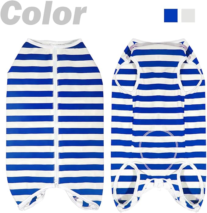 Dog’s Recovery Suit Post Surgery Shirt for Female Male Dog, E-Collar Alternative Wound Protective Clothes (Blue white-3xl)