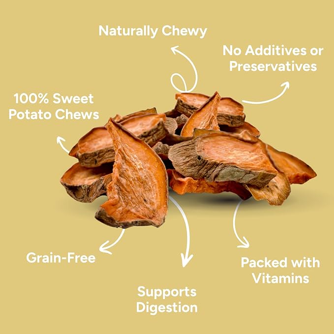 Gaines Family Farmstead Sweet Potato Chews for Dogs, 8 oz Bag – Single Ingredient Sweet Potato Dog Treats, High Fiber, Grain-Free, Rawhide Alternative, Vitamin-Rich, Made in The USA