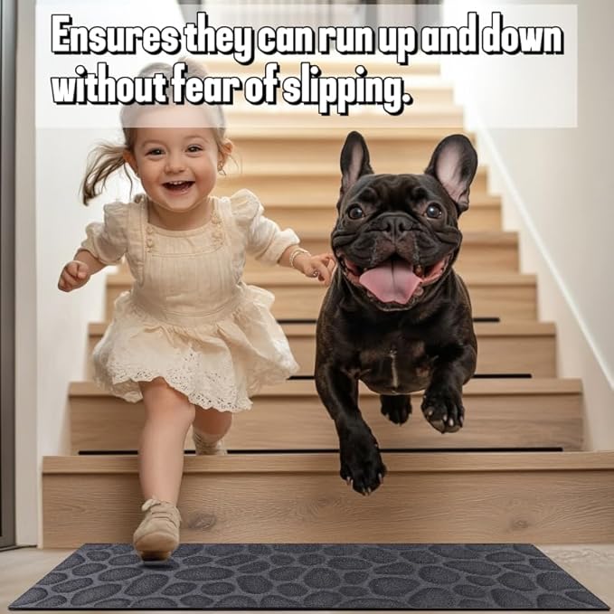 Aucuda 6pcs 8.5" x 30" Stair Treads Outdoor for Elders and Dogs on Wooden Steps, Non Slip Stair Runner Rug Heat Insulation Rubber Backing, Gray Stone Staircase Mat Carpet for Indoor Grip Farmhouse.