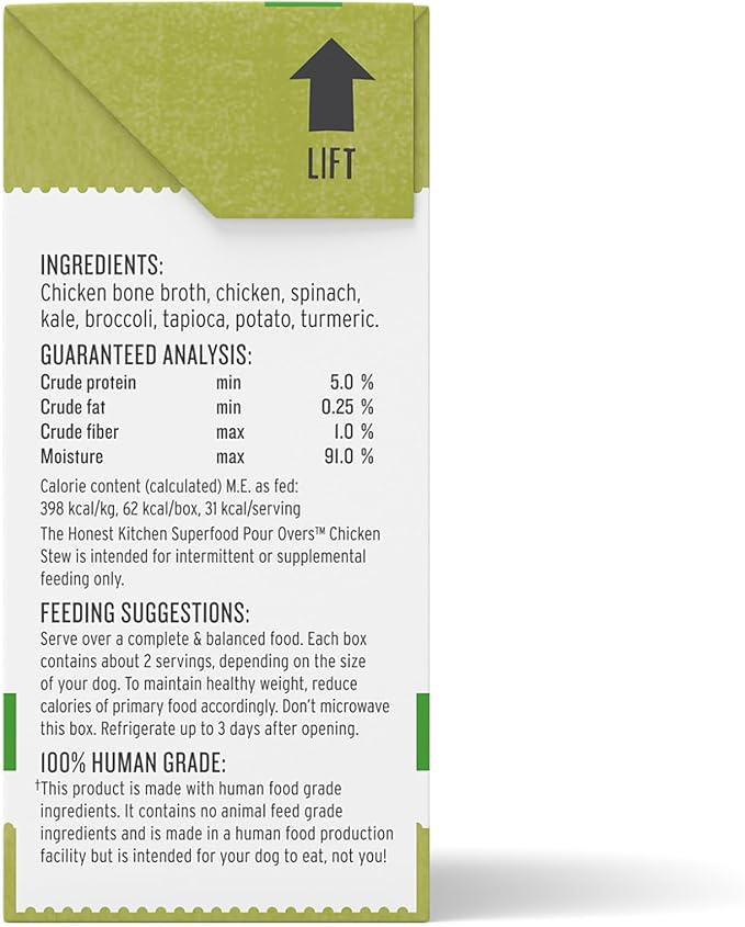 The Honest Kitchen Human Grade Superfood POUR OVERS Wet Toppers for Dogs (12 Pack), 5.5 oz - Chicken Stew
