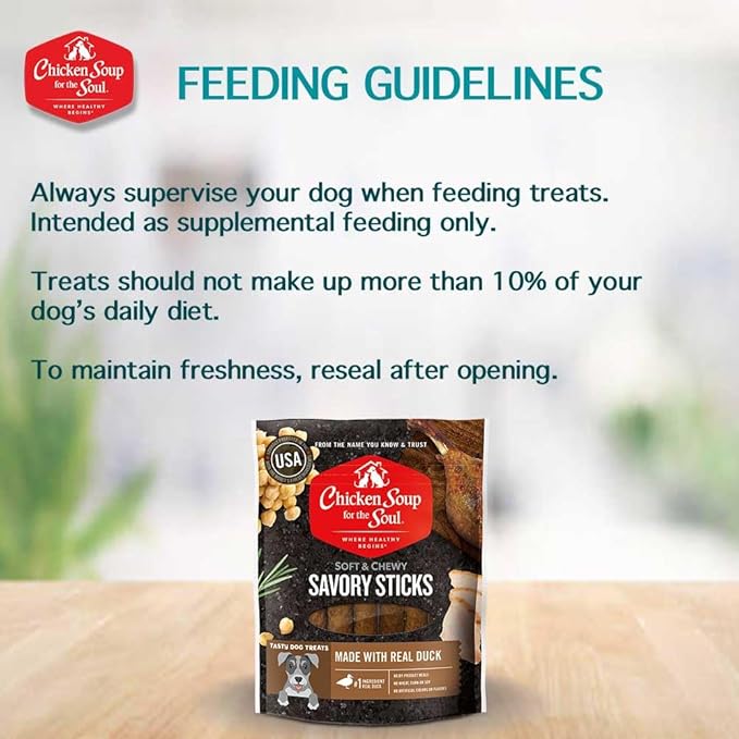 Chicken Soup for the Soul All Natural Premium Savory Sticks Soft & Chewy Dog Treats, Real Duck First Ingredient, No By-Products, Artificial Colors, Flavors or Preservatives, Duck, 4.5oz