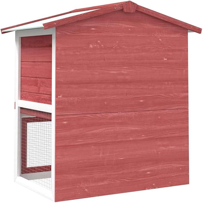 Red and White Solid Pine Outdoor Rabbit Hutch Bunny Cage House Enclosure 37 x 37 x 38.6 Inch Weather-Resistant Design with Pull-Out Tray for Garden Pet Safety