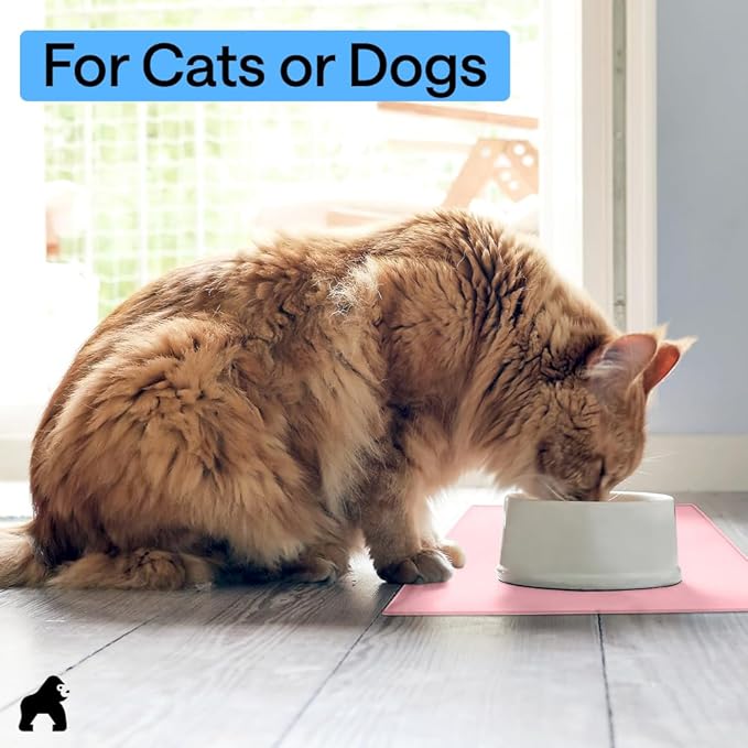GORILLA GRIP 100% Waterproof Raised Edge BPA Free Silicone Pet Feeding Mat, Dog Cat Food Mats Contain Spills Protects Floors, Placemats for Cats and Dogs Water Bowl, Pets Accessories 28x18 Pink