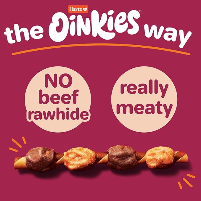 Hartz Oinkies Hearty Kabob Dog Treats with 100% Real Chicken, Duck, Sweet Potato & Carrot, Rawhide-Free, Natural Dog Treats, Highly Digestible Long Lasting Chews, 18 Count
