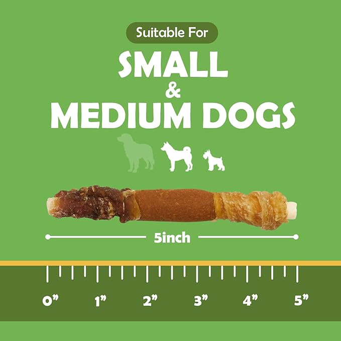 MON2SUN Dog Treats, 5 Inch Triple Flavor Chicken Pumpkin and Duck Wrapped Rawhide Sticks, Long Lasting Chews for Small and Medium Dogs, 21.16 oz (30 Count)