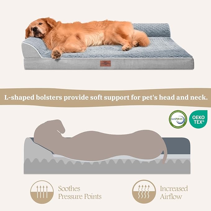 Comfort Expression Orthopedic Jumbo Dog Bed with Bolsters, Waterproof, Removable Washable Cover and Nonskid Bottom (Extra Large, Grey)