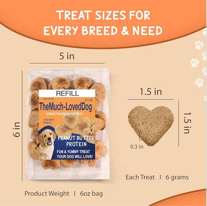 The Much Loved Dog™Treats, Scrumptious Natural Peanut Butter, 6oz. Bags, Natural, Fun & Yummy, Human-Food-Grade, Small-Batch Baked, U.S.A. (3 Pack, Peanut Butter)