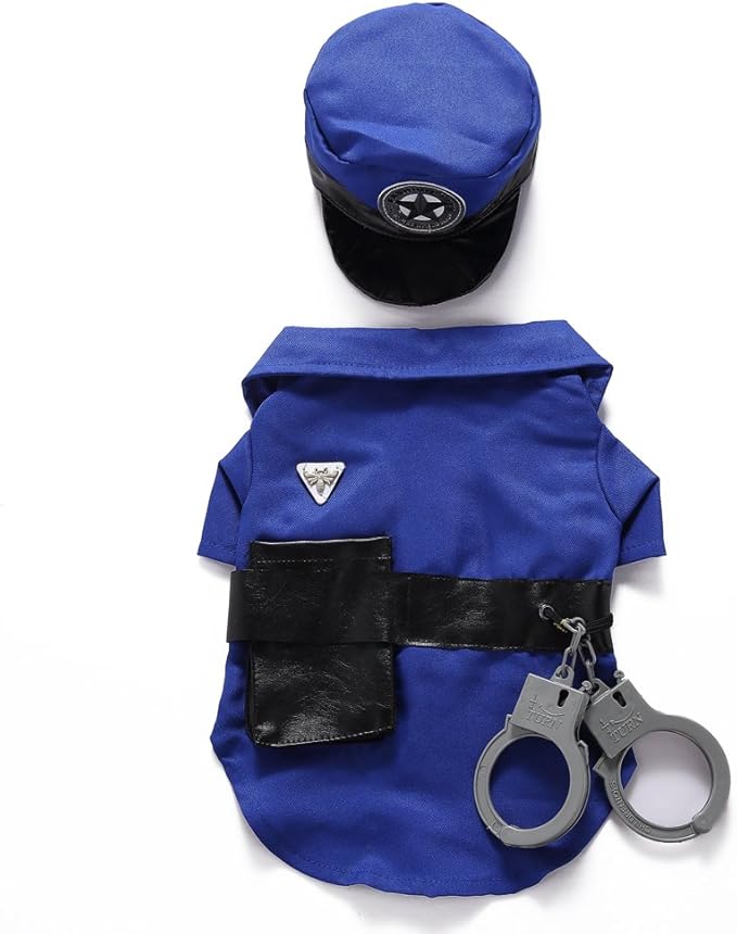 Puppy Police Costume Halloween Christmas Funny Party Cosplay Clothes for Cat, Small Dog (X-Small, Police)